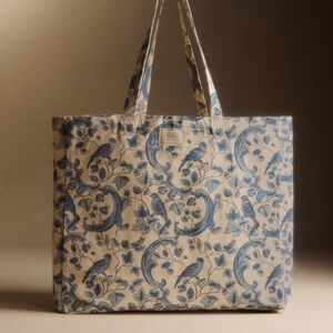 new Sézane x Antionette Poisson cotton tote bag blue bird vintage print